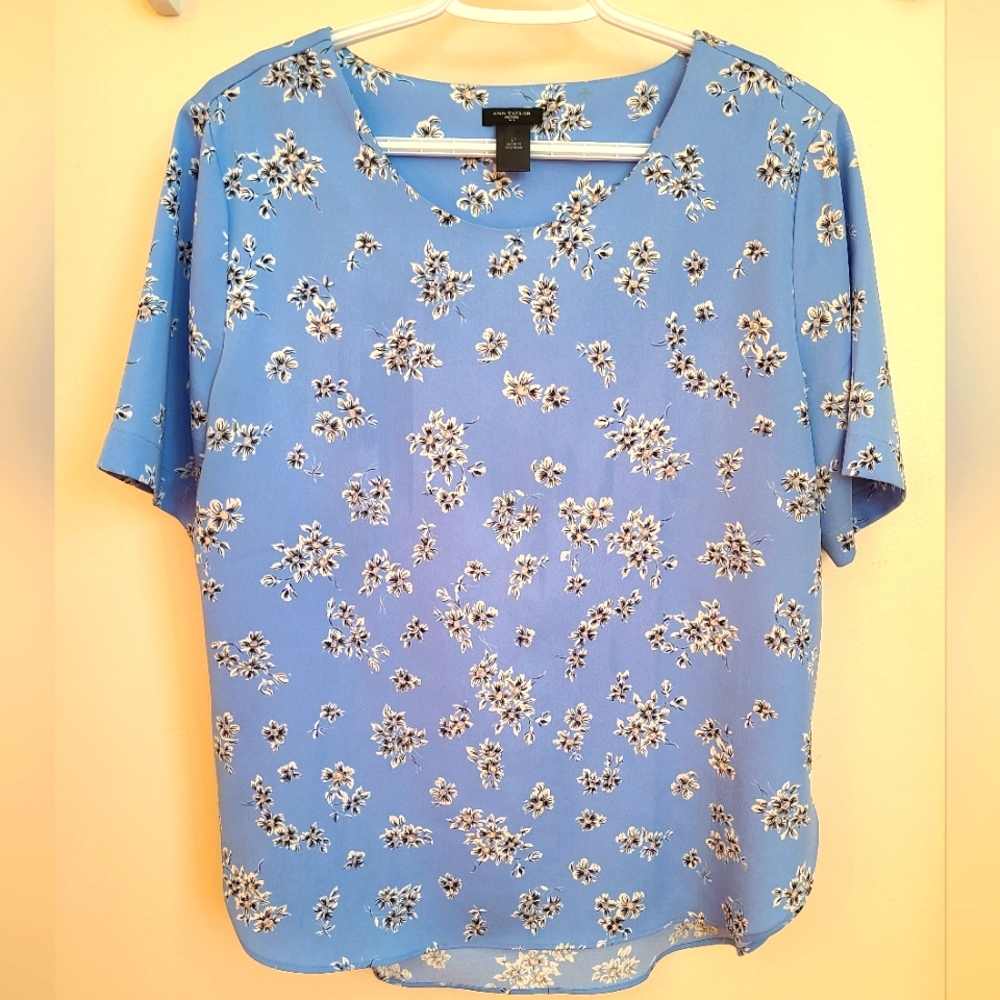 🌟Ann Taylor Light Blue Floral Blouse Size Large Petite